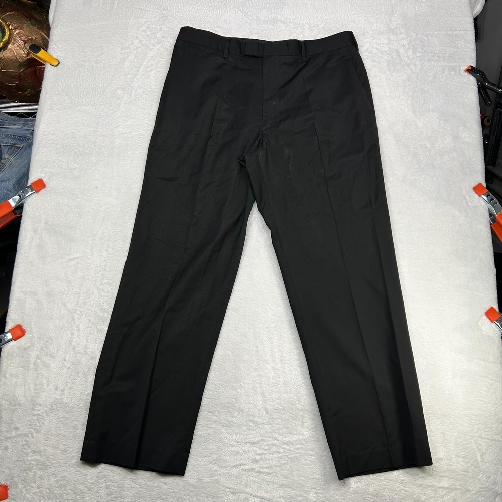 Men's Straight Leg Dress Pants Black Flat Front Classic Pockets Zip Fly - 35X30